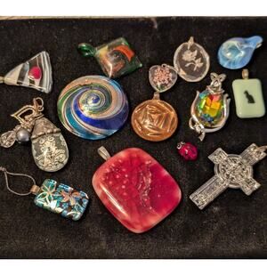 Thirteen Glass Pendants & Ladybug Lot